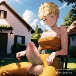 1futa ai_generated big_penis blonde_hair closed_eyes dragon_ball erect_penis futa_penis futai futanari medium_breasts panchy panchy_(dragon_ball) panchy_briefs penis_expansion solo solo_focus solo_futa