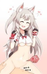 azur_lane bottomless braid closed_eyes cowgirl_position crop_top cum_in_pussy cum_in_uterus cum_inside ejaculation grey_hair internal_cumshot pussy sex smile uncensored underboob vaginal_penetration wolf_ears wolf_girl wolf_tail x-ray yuudachi_(azur_lane)