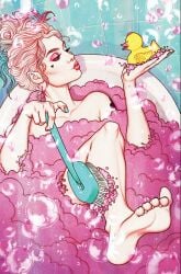 1girls artist_request bath bathing batman_(series) blonde_hair bubble bubble_bath dc dc_comics dc_extended_universe dceu feet female female_only foot_fetish harley_quinn harley_quinn_(dceu) margot_robbie nail_polish nude puffy_lips rubber_duck solo