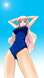 blue_eyes high_res highres long_hair macross macross_frontier mmp80 one-piece_swimsuit sheryl_nome swimsuit