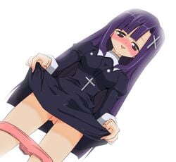 1girls clothing dress dress_lift kannagi panties solo tagme upskirt zange-chan