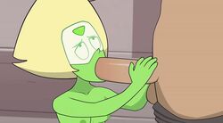 1boy 1boy1girl 1girls alien alien/human alien_girl animated blonde_hair boobies fellatio female freako gem_(species) green_eyes green_skin holding_head holding_penis human interspecies looking_up male male/female naked on_knees oral pants_down penis peridot_(steven_universe) pleasure_face room short_hair standing standing_fellatio steven_universe sucking topless