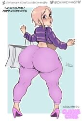 1girls 2023 2d anime_style ass ass_focus big_ass big_butt candace_crush cuddlecore female_focus female_only hi_res high_heels high_resolution highres huge_ass huge_butt huniepop huniepop_2 looking_at_viewer looking_back pink_hair puffer_jacket stripper tagme thick thick_ass thick_hips thick_thighs wide_hips