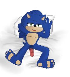 1boy bed bedroom_eyes eulipotyphlan furniture genitals hedgehog hi_res male male_only male_pubes mammal narrowed_eyes penis pubes pubes_exposed seductive sega sonic_(series) sonic_the_hedgehog sonic_the_hedgehog_(film) sonic_the_hedgehog_(series)