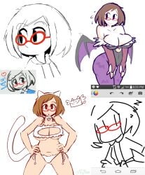 1girls ass big_ass big_breasts boob_window breasts brown_hair cat_ears cat_tail cosplay darkstalkers fake_animal_ears female female_only fupoo glasses huge_breasts large_breasts medium_hair morrigan_aensland_(cosplay) nikki_(swapnote) panties swapnote thick_thighs wings