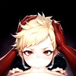 1girls ai_generated blonde_hair deepthroat fellatio fire_emblem fire_emblem_fates hands_on_head hi_res male_pov medium_breasts nintendo oral pov scarlet_(fire_emblem) short_hair stable_diffusion very_short_hair