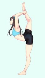 barefoot bikini brown_hair feet fit fit_female glasses kantai_collection long_hair ooyodo_(kantai_collection) sports_bra sportswear yoga_pants yoga_pose yuuji_(and)