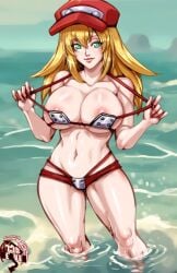 7th-heaven bikini blonde_hair capcom mega_man mega_man_legends roll_caskett swimsuit undressing