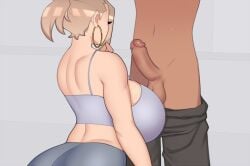 1boy 1girls armpits ass big_breasts blonde_hair breasts buttjob chubby_female erection female foxicube green_eyes male milf mommy mother mrs_sweet(foxicube) penis smile straight thick_ass thick_thighs thighs tummy