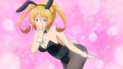 1girls ass blonde_hair blue_eyes breasts bunny_ears bunnysuit cleavage large_ass medium_breasts mia_christoph screencap tenpuru thighs