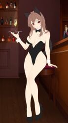 1girls animation_meme_community bowtie brown_hair bunny_costume champagne choker cry_(crydiaa) high_heels n_kalignis red_eyes waitress white_cuffs wolf_ears wolf_girl wolf_tail