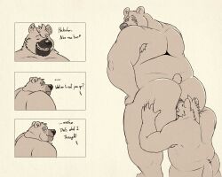 2023 absurd_res anal anthro ass bear big_butt blush comic duo english_text hi_res humanoid_hands hyena male male/male mammal oral overweight overweight_male rimming sato_afroleone sex text