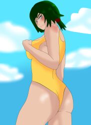 angry bikini blush demons_trigger green_hair kaely_akerman kennysparda(artist) swimsuit