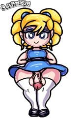 1futa aged_up ass bed big_ass big_breasts blonde_hair blue_eyes breasts bubbles_(powerpuff_girls) caxsparking dress futanari penis powerpuff_girls saggy_balls upskirt wide_hips