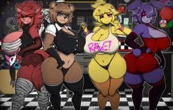 2023 2d 2d_(artwork) 4girls anthro anthrofied armpits ass ballons bandage bandages bear bear_ears big_breasts big_thighs black_thighhighs black_thong blue_eyes bonfie bonfie_(cryptia) bonnie_(cally3d) bonnie_(fnaf) booty_shorts breasts bunny bunny_ears bunny_girl cally3d chica_(cally3d) chica_(fnaf) chicken chiku chiku_(cryptia) clazzey cleavage cryptiacurves fazclaire's_nightclub female female_only fexa fexa_(cryptia) fishnet fishnets five_nights_at_freddy's fnaf fox fox_ears fox_girl fox_tail foxy_(cally3d) foxy_(fnaf) freddy_(fnaf) fredina's_nightclub fredina_(cally3d) frenni_(cryptia) frenni_fazclaire furry furry_only furry_tail genderswap hi_res highres hips holding_hands hourglass_figure huge_breasts large_breasts large_thighs leotard pink_eyes ripped_clothing scottgames thick_thighs thighhighs thighs thong ursid ursine wide_hips yellow_eyes zak_hitsuji