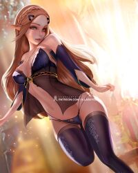 blonde_hair blue_eyes breath_of_the_wild female illasvyel lingerie long_hair looking_at_viewer princess princess_zelda seductive sensitive the_legend_of_zelda zelda_(breath_of_the_wild)