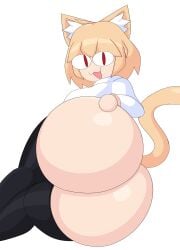 2023 ass_focus big_ass big_breasts black_pants clothed cytrusawa female female_only hair huge_ass mouth_open neco-arc pants_down red_eyes shirt tail type-moon white_background white_shirt yellow_hair yellow_tail