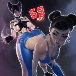 2girls asian asian_female ass ass_cleavage ass_focus big_ass big_breasts big_butt capcom chun-li hips juri_han large_ass large_breasts multiple_girls pale-skinned_female pale_skin popogori spanked_butt spanking spanking_ass street_fighter street_fighter_6 street_fighter_v thick thick_ass thick_hips thick_legs thick_lips thick_thighs thighs wide_hips yuri