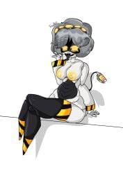 female female_focus female_only glitch_productions murder_drones naked naked_female nipples pumpkinartist8 robot robot_girl tagme tail thighs v_(murder_drones) white_background white_hair yellow_eyes