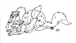 2011 anal anal_sex anthro barbel_(anatomy) canid canine dragon duo eastern_dragon flesh_whiskers fox from_behind_position fur furred_dragon hybrid male male/male mammal monochrome penetration raised_tail sex summer_jackel_(artist) tail tongue tongue_out