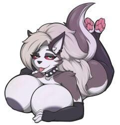 2023 2d 2d_(artwork) anthro areola areolae ass big_ass big_breasts big_butt big_thighs breasts busty cleavage ear_piercing elbow_gloves fingerless_gloves furry furry_ears furry_female furry_only furry_tail hair helluva_boss hi_res highres hourglass_figure huge_breasts large_ass large_breasts large_butt large_thighs long_hair loona_(helluva_boss) red_sclera spiked_collar tail thick_thighs thicktail thighhighs thighs toe_beans tongue tongue_out voluptuous white_hair zak_hitsuji