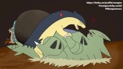 animated blush cave cum cute generation_2_pokemon happy_sex male/female mammal mustelid nintendo no_sound nongen on_back pokemon pokemon_(species) scalie size_difference tagme type-moon typhlosion tyranitar video