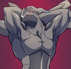 1boy 2023 anthro armpits arms_up barazoku biceps black_body black_skin blue_horn dragon generation_5_pokemon glistening glistening_arms glistening_body glistening_skin grey_body grey_horn grey_skin grey_wings half-closed_eyes hands_behind_head hi_res high_resolution highres horn ice_ground legendary_pokemon looking_at_viewer male male_only multicolored_body multicolored_horn multicolored_skin muscles muscular muscular_anthro muscular_male narrowed_eyes nintendo nude nude_ambiguous pecs pokemon pokemon_(species) pokemon_bw pokemon_bw2 portrait pose posing raised_arms red_background red_eyes red_sclera scalie seductive shadow sharp_teeth simple_background small_teeth solo standing teeth triceps two_tone_body two_tone_skin two_tone_wings upper_body white_eyes wings zekrom