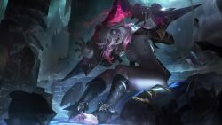 1girls aciddrawing belly belly_button blind_eye breasts breasts_out briar_(league_of_legends) edited edited_official_artwork evil_smile fangs feet grey_skin image league_of_legends league_of_legends:_wild_rift naked naked_female nude nude-splashart nude_edit nude_female pink_hair pointy_ears riot_games tied_up vampire_girl white_eyes white_hair