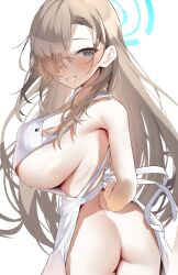 1girl 1girls artist_request ass asuna_(blue_archive) blue_archive cute huge_breasts looking_back millennium_science_school_student naked_apron no_panties sideboob tagme tagme_(artist) top_heavy tying_apron