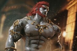 1boy 3d abs arm_tattoo bara beard big_muscles big_pecs big_penis daddy dark-skinned_male dark_skin dilf ganondorf ganondorf_(tears_of_the_kingdom) gay gerudo green_skin jewelry long_hair male male_only muscles muscular muscular_male nintendo nipples nude phukart red_hair shirtless solo tattoo tears_of_the_kingdom the_legend_of_zelda yaoi yellow_eyes