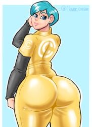 1girls ass big_ass big_butt blue_eyes blue_hair bulma_briefs bulma_briefs_(dragon_ball_super_superhero) dragon_ball dragon_ball_super dragon_ball_super_super_hero dragon_ball_z earrings eyebrows fat_ass female female_only flavorcream large_ass light-skinned_female light_skin lipstick looking_at_viewer milf solo solo_female solo_focus thick_thighs thighs