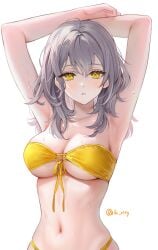 armpits arms_up bikini honkai:_star_rail k_rity_(twitter) large_breasts rity signature skindentation stelle_(honkai:_star_rail) twitter_username waist_up wet_skin white_background