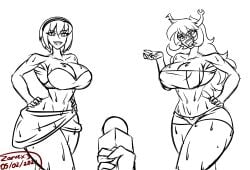 2girls bikini female homestuck interview microphone monochrome multiple_girls rose_lalonde vriska_serket zarvex3