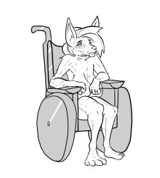 anthro bookman_v breasts canid canid_demon demon elderly_female female hellhound mammal mature_female old paraplegia sagging_breasts solo wheelchair wrinkles