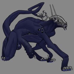 absurd_res all_fours anthro balls big_penis blue_body blue_skin crouching digitigrade fangs genitals handpaw hi_res hindpaw humanoid_genitalia humanoid_penis male monster paws penis solo solo_male spiked_penis spikes spikes_(anatomy) tail teeth thecore34 tusks