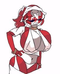 1girls bandana big_breasts canada_(countryhumans) countryhumans countryhumans_girl crudedraws hand_on_hip happy hips_dont_lie jewelry smile solo_female solo_focus