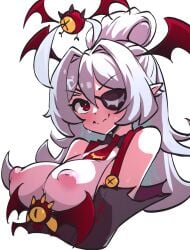 ahoge areolae bebatch big_breasts breasts elf_ears eye_patch geega large_breasts nipples puffy_nipples smile solo sweat sweatdrop sweating sweaty twitch virtual_youtuber vshojo white_hair