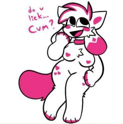 awesome_face boobs breasts crystal_(kittydogcrystal) doodle furry furry_only heart_nipples kittydog_(species) kittydogcrystal meme_face misspell open_mouth pink_fur pink_tail question white_fur