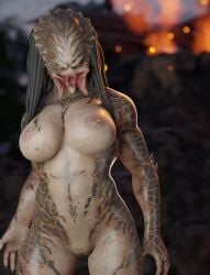 3d alien angry areola big_breasts breasts claws female female_yautja fire fromspace3d genitals humanoid mandibles muscular nipples not_furry nude predator_(franchise) pussy solo spacecraft spikes vehicle yautja