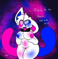 blue_cum blue_mouth blue_nipple blue_tail bulging_stomach cum_from_pussy cum_from_vagina furry furry_only heart-shaped_pupils heart_pupils kittydog_(species) kittydogcrystal one_ear_down one_ear_up pink_cum pink_nipple pink_tail pink_tongue spiral_heart_pupils sticking_out_tongue sticking_tongue_out swappie_(kittydogcrystal) tongue_out two_tails white_fur