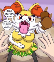 braixen death dialogue dialogue_box diaper disposal english_text fatal_vore game_freak hyper_scat imminent_vore mawshot messing messy_diaper nintendo nyxiette_nyxstar pokémon_(species) pokemon pokemon_(species) pov scat vore