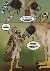 anthro avian blood bones comic death dialogue dialogue_box digestion english_text feral gore gryphon guro oral_vore pirate_eagle regurgitation snuff torakuta vore willing_prey willing_vore