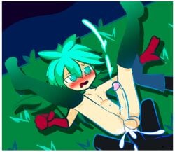 belly_bulge cute forest_guardian forest_sex fucked_senseless gay green_eyes green_hair green_sword ground huge_cock leaf_(green_sword) nature_spirit original_character razor_xo size_difference skinny twink young