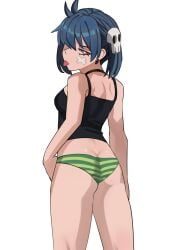 1girls ass blue_hair breasts butt_crack female female_only from_behind ji-yoon jourd4n legs looking_at_viewer looking_back midriff original panties pants shirt sideboob sleeveless sleeveless_shirt small_breasts solo thighs tongue tongue_out twintails underwear