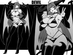 1girls 2023 abs absurd_res ahoge big_horns bikini boots breasts bridal_gauntlets chest_tattoo choker demon_girl demon_horns demon_tail demon_wings devil devil_horns elbow_gloves eyebrows_visible_through_hair fangs female female_only front-tie_bikini full_body gloves greyscale hands_on_hips heart heart_tattoo high_heel_boots high_heels highres holding_phone horns large_breasts lilith_(yones81239278) long_ears long_hair looking_at_viewer mole mole_under_eye monochrome multiple_views nail_polish naughty_face navel open_mouth original phone pointy_ears raised_tail seductive side-tie_bikini smartphone smile solo swimsuit tail tattoo text thick_thighs thigh_boots thighhighs thighs toned toned_female tongue tongue_out v very_long_hair wings yones81239278 zettai_ryouiki