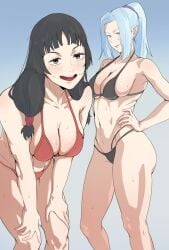 2girls armpits big_breasts black_hair blue_hair breasts female female_focus female_only jujutsu_kaisen light-skinned_female light_skin looking_at_viewer makkori_(utoxrjimlx8x49s) mei_mei_(jujutsu_kaisen) multiple_girls open_mouth smile smiling smiling_at_viewer standing underwear utahime_iori