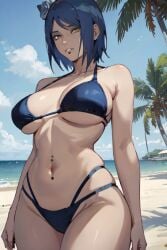 ai_generated amber_eyes big_breasts bikini blue_hair konan naruto piercing