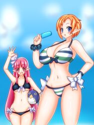 beach beach_ball bikini bikini_bottom bikini_top breasts cleavage disgaea ice_cream large_breasts mage_(disgaea) magic_knight_(disgaea) nippon_ichi_software prinny seaside small_breasts thighs yukari_ume