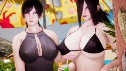 2girls 3d arcrad big_breasts bikini black_hair blue_eyes breasts breasts busty curvaceous curvy curvy_body curvy_female curvy_figure female huge_breasts large_breasts original original_character voluptuous