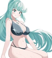 1girl 1girls alluring aqua_eyes aqua_hair bare_legs big_breasts bikini breasts cleavage core_crystal female female_only nintendo pneuma_(xenoblade) solo sui_2772 swimsuit tagme xenoblade_(series) xenoblade_chronicles_2